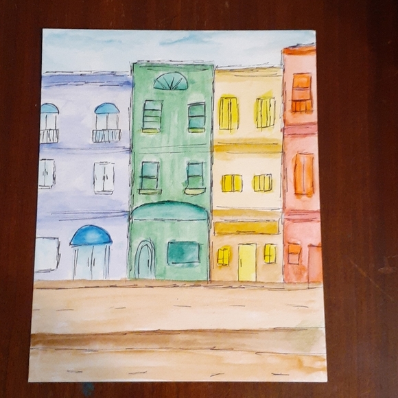 Apartments Watercolor Painting 8x10 Original Art - Picture 1 of 2